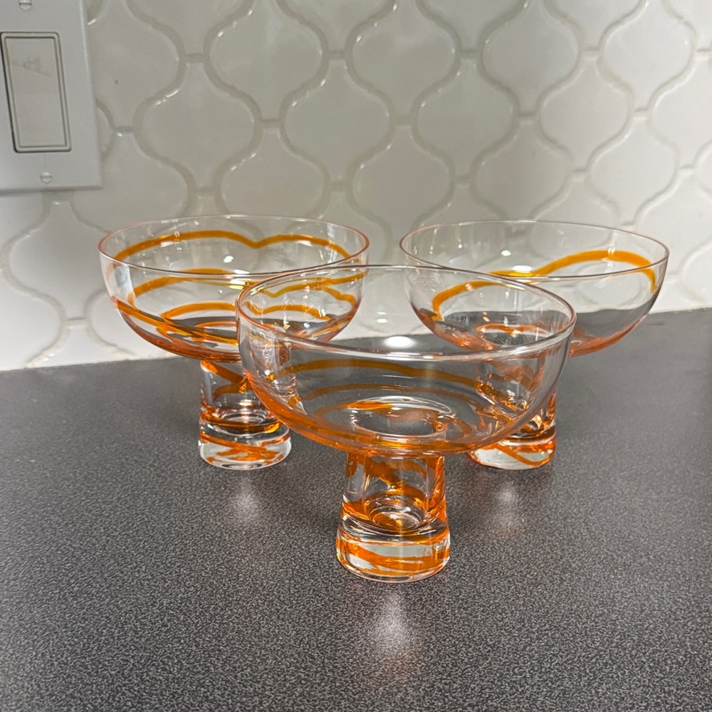 Set of Three Vintage Pier 1 Orange Swirline Glasses
